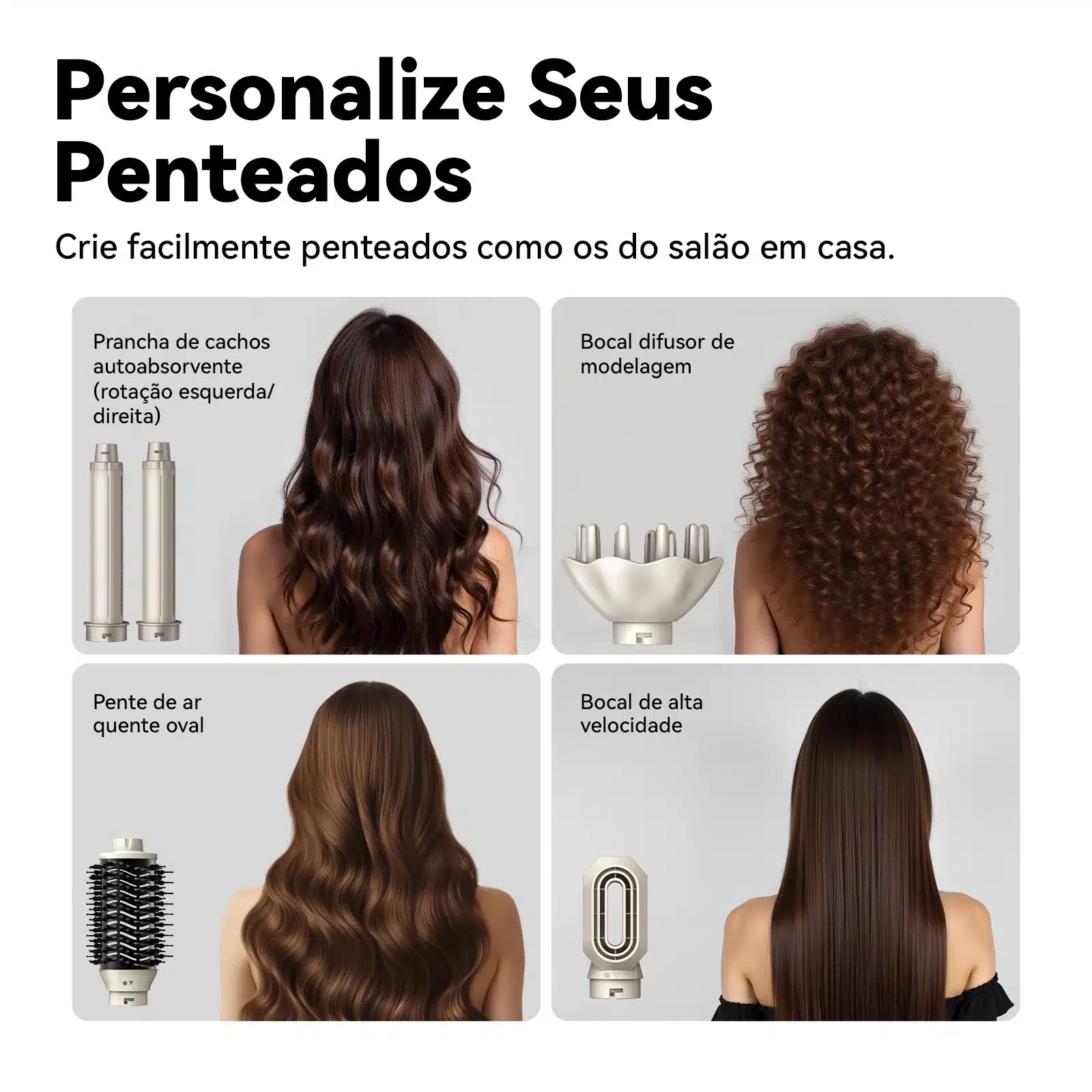 GOKOCO Escova Secadora 7 em 1 – 1200W, Kit Completo Efeito Salão para Secar, Alisar e Modelar