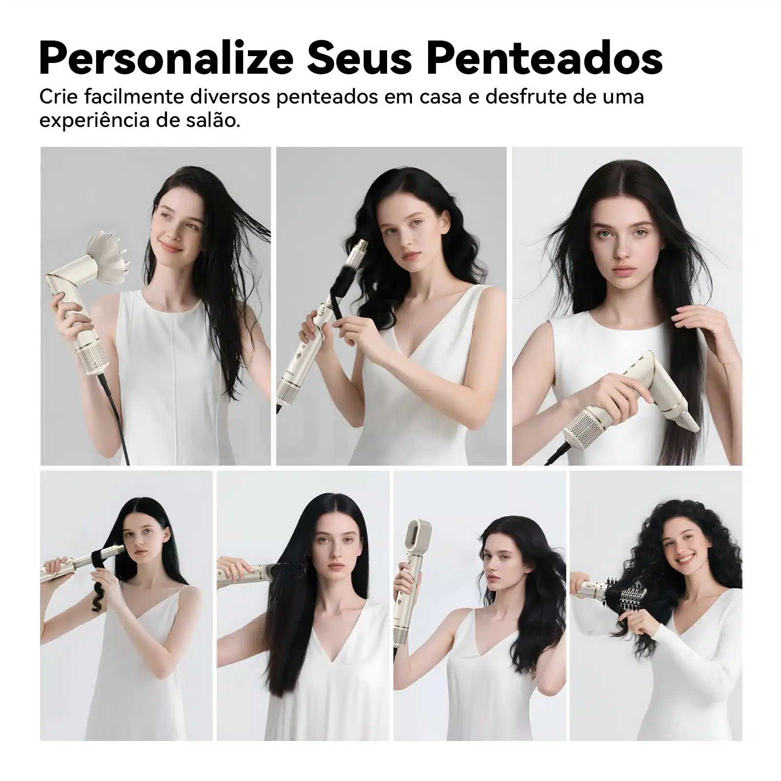 GOKOCO Escova Secadora 7 em 1 – 1200W, Kit Completo Efeito Salão para Secar, Alisar e Modelar
