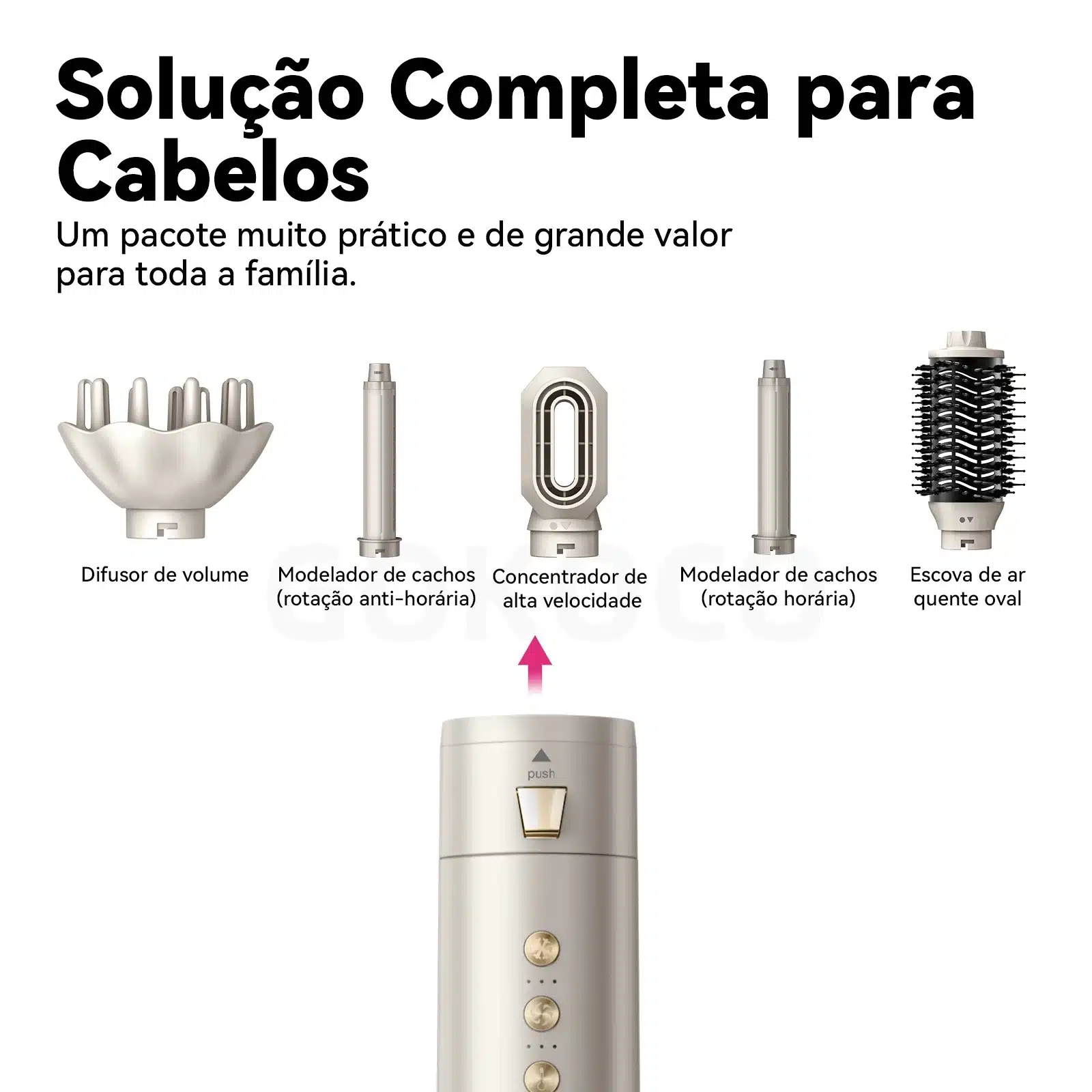 GOKOCO Escova Secadora 5 em 1 Bivolt | Secador de Cabelo Magnético de Alta Velocidade Profissional