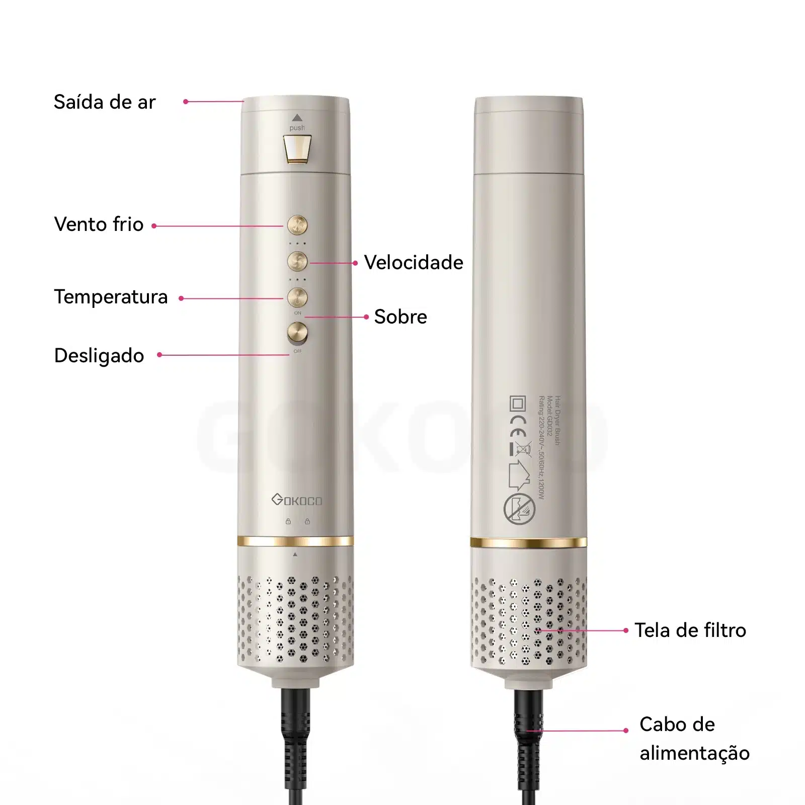 GOKOCO Escova Secadora 5 em 1 Bivolt | Secador de Cabelo Magnético de Alta Velocidade Profissional