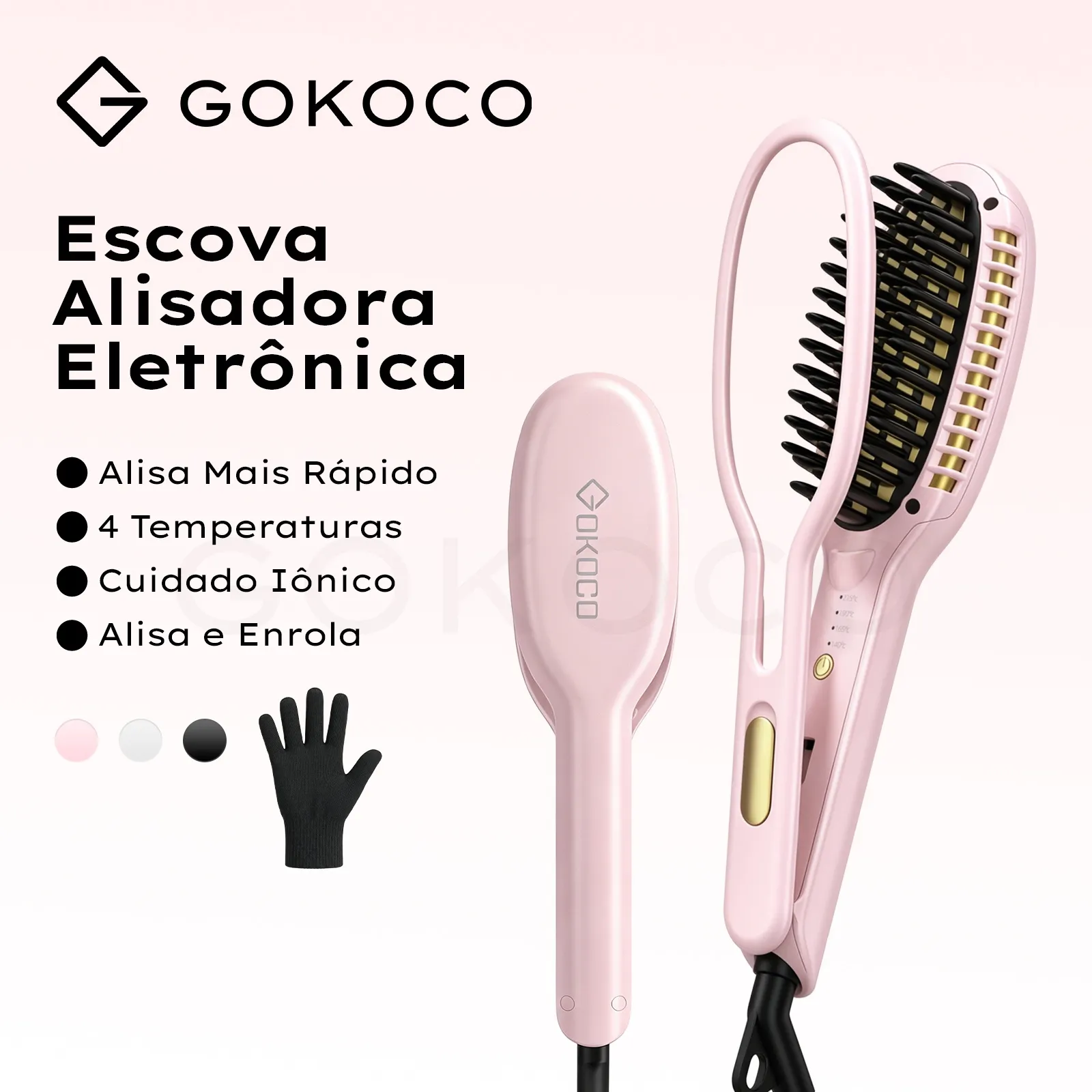 GOKOCO Escova Alisadora Iônica Bivolt | Liso Perfeito Sem Frizz
