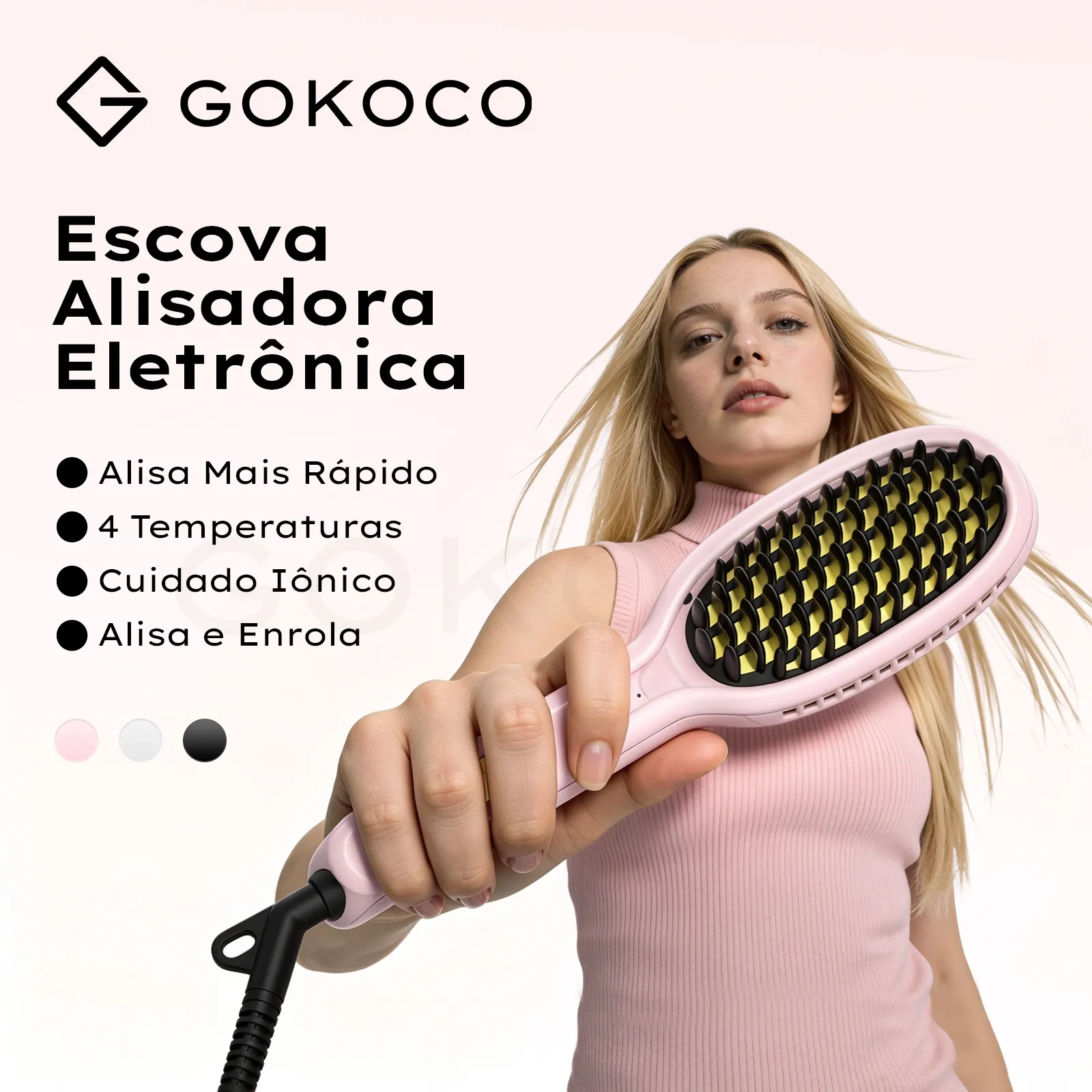 GOKOCO Escova Alisadora Iônica Bivolt | Liso Perfeito Sem Frizz