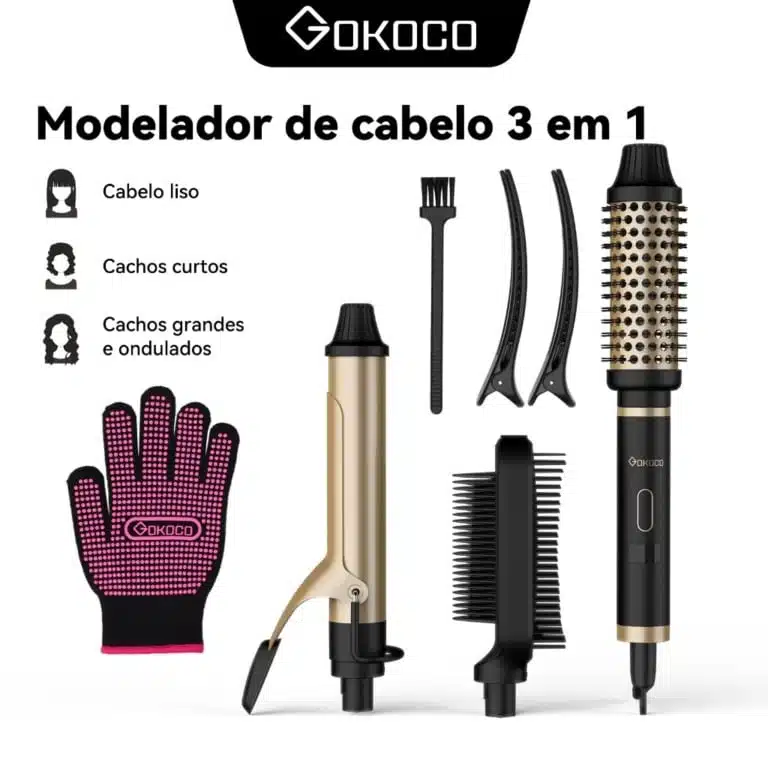 GOKOCO Modeladora 3 em 1 Bivolt | Seca, Alisa e Enrola em Minutos