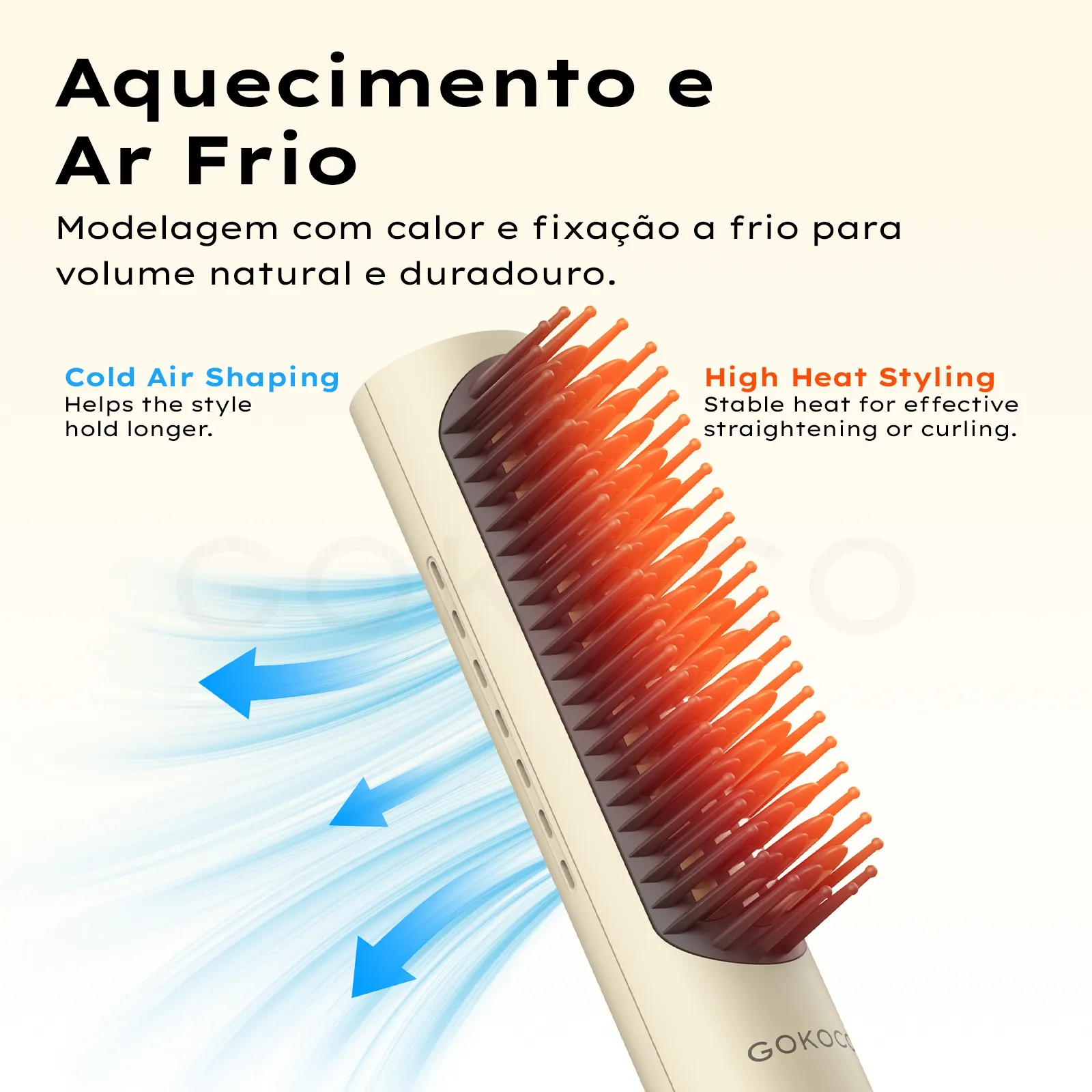 GOKOCO Escova Modeladora com Ar Frio – Seca, Modela e Reduz o Frizz