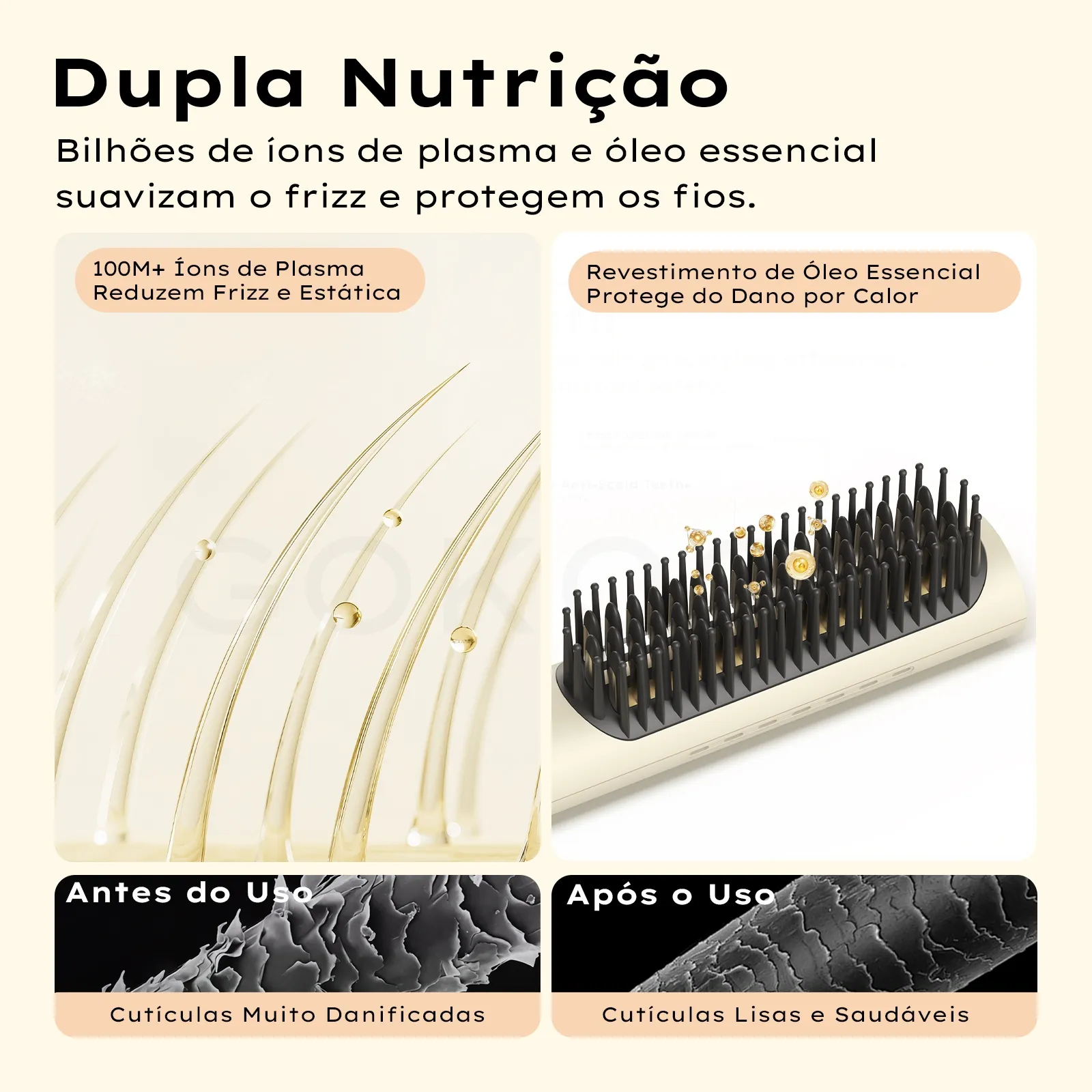 GOKOCO Escova Modeladora com Ar Frio – Seca, Modela e Reduz o Frizz