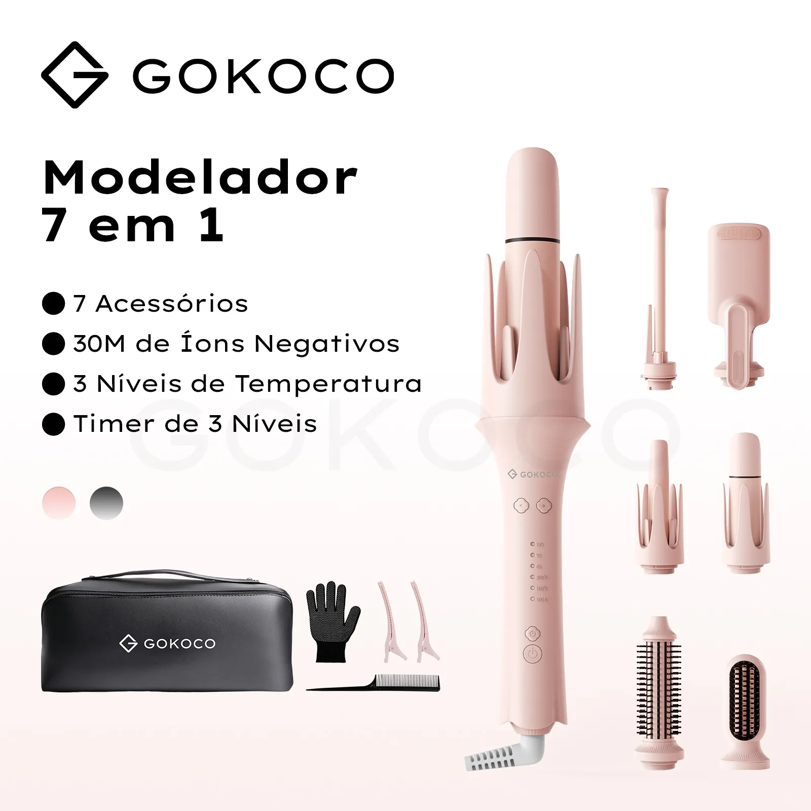 GOKOCO Modelador de Cachos 7 em 1 Bivolt | Ondas e Cachos Perfeitos em Minutos