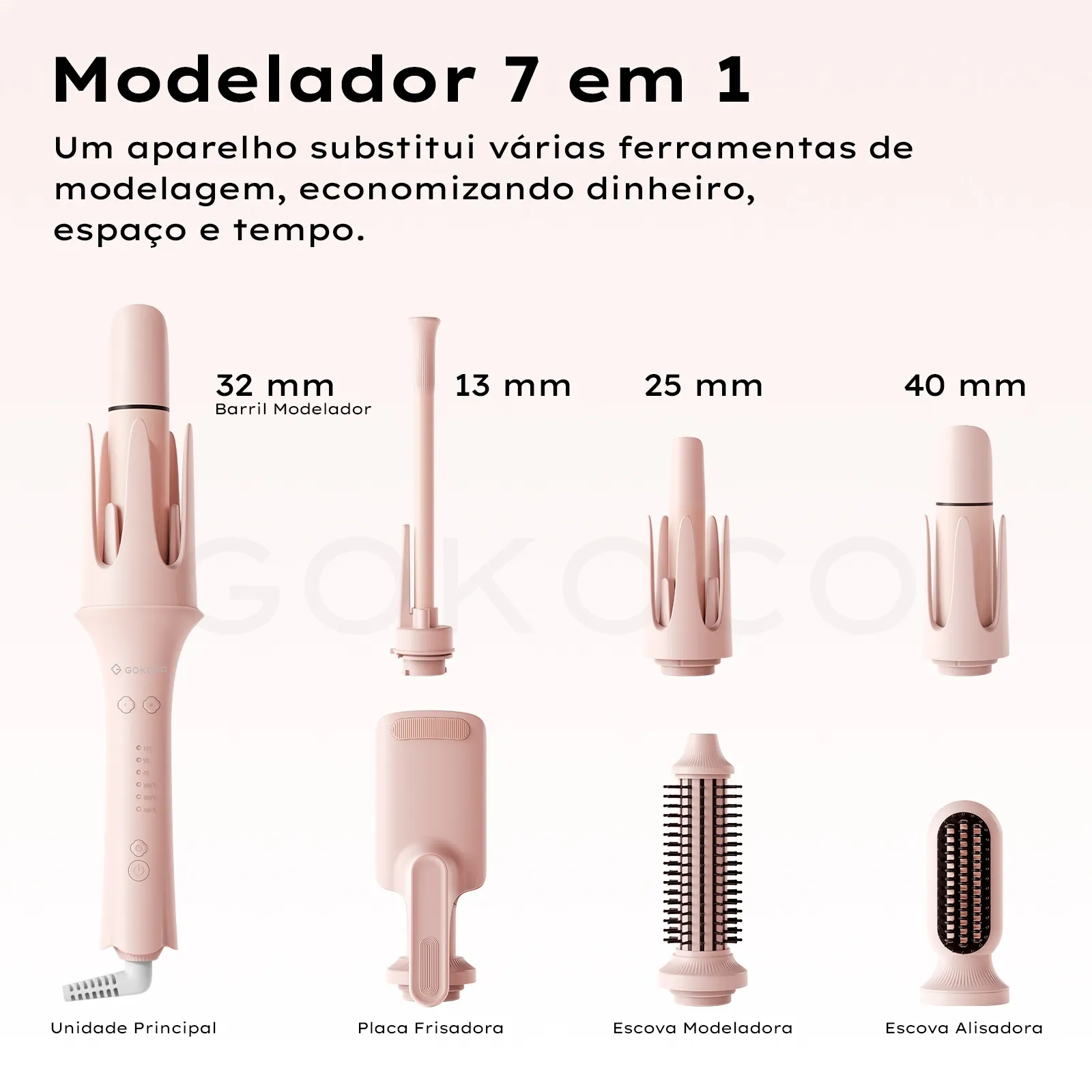 GOKOCO Modelador de Cachos 7 em 1 Bivolt | Ondas e Cachos Perfeitos em Minutos
