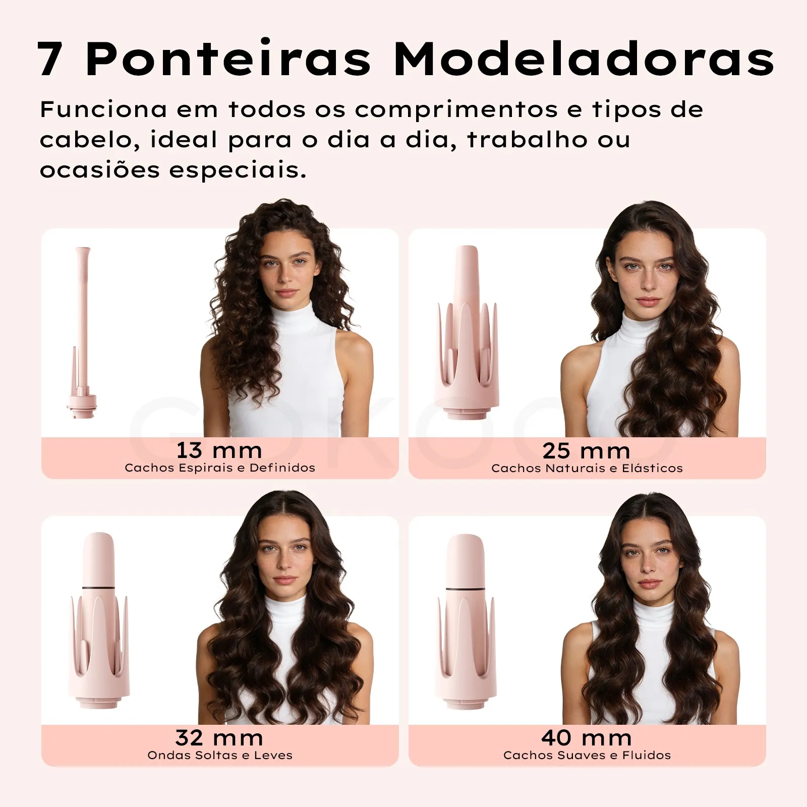 GOKOCO Modelador de Cachos 7 em 1 Bivolt | Ondas e Cachos Perfeitos em Minutos