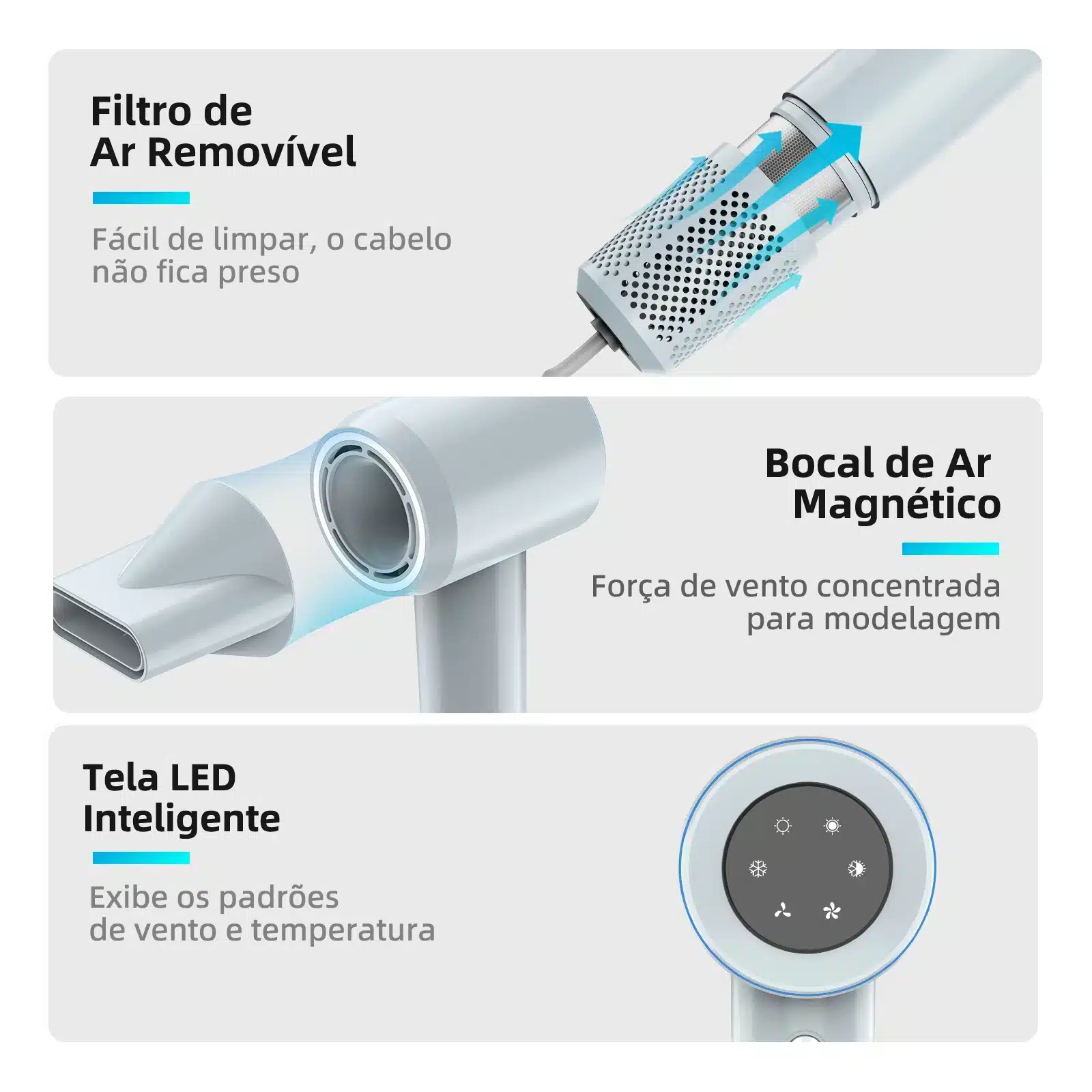 GOKOCO Secador de Cabelo | Alta Velocidade Profissional 1500W, Secagem Rápida e Íons Negativos
