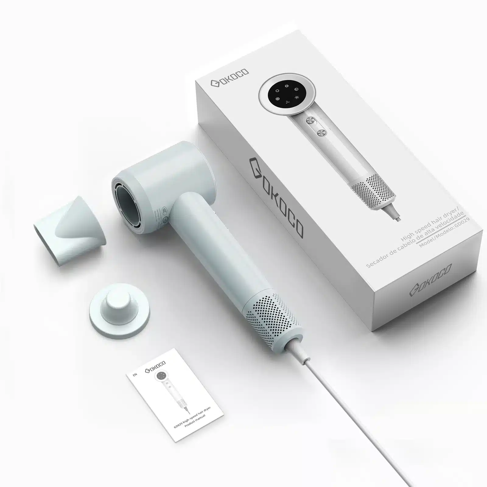 GOKOCO Secador de Cabelo | Alta Velocidade Profissional 1500W, Secagem Rápida e Íons Negativos